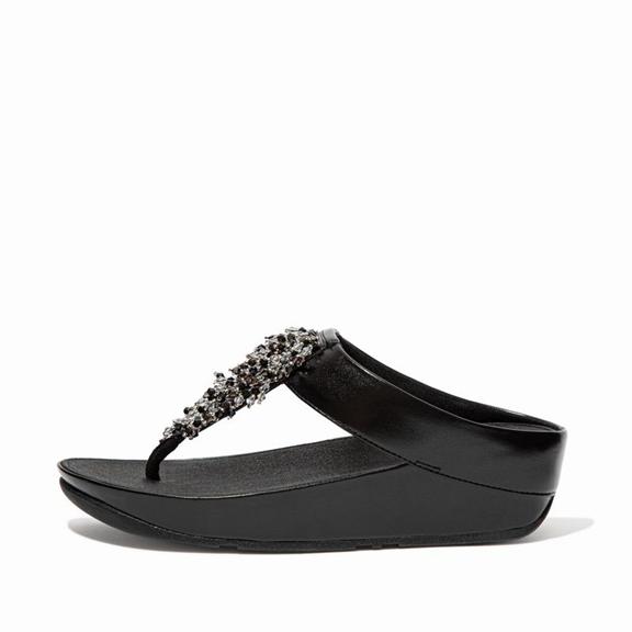 FitFlop Women's RUMBA Faux Leather Toe Post Sandals - Black (QCMUW-6582)